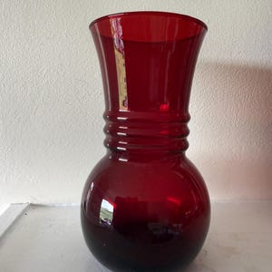 Vintage Red Glass Baluster Vase 3 Rings 6-1/4"h