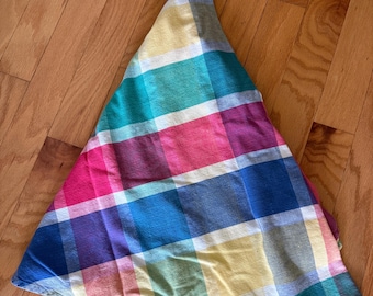 Vintage Summer Plaid Cotton Tablecloth 54"dia.
