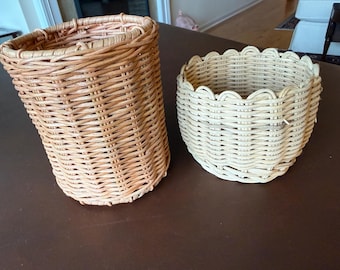 Two Vintage Woven Rattan Wicker Small Containers