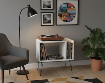 Turntable Stand With Storage, Modern Record Player Cabinet, Vinyl Storage Unit, Handmade Audio Console,
