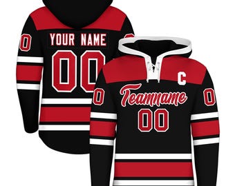 KXK カスタムホッケージャージ 帽子付き パーソナライズアイスホッケー ステッチチームユニフォーム 名前番号 長袖 メンズ レディース キッズ 幼児 ギフト