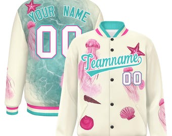 KXK Custom Varsity Baseball Jacket Blend Letterman Stitched Personalized Underwater Theme Big Size