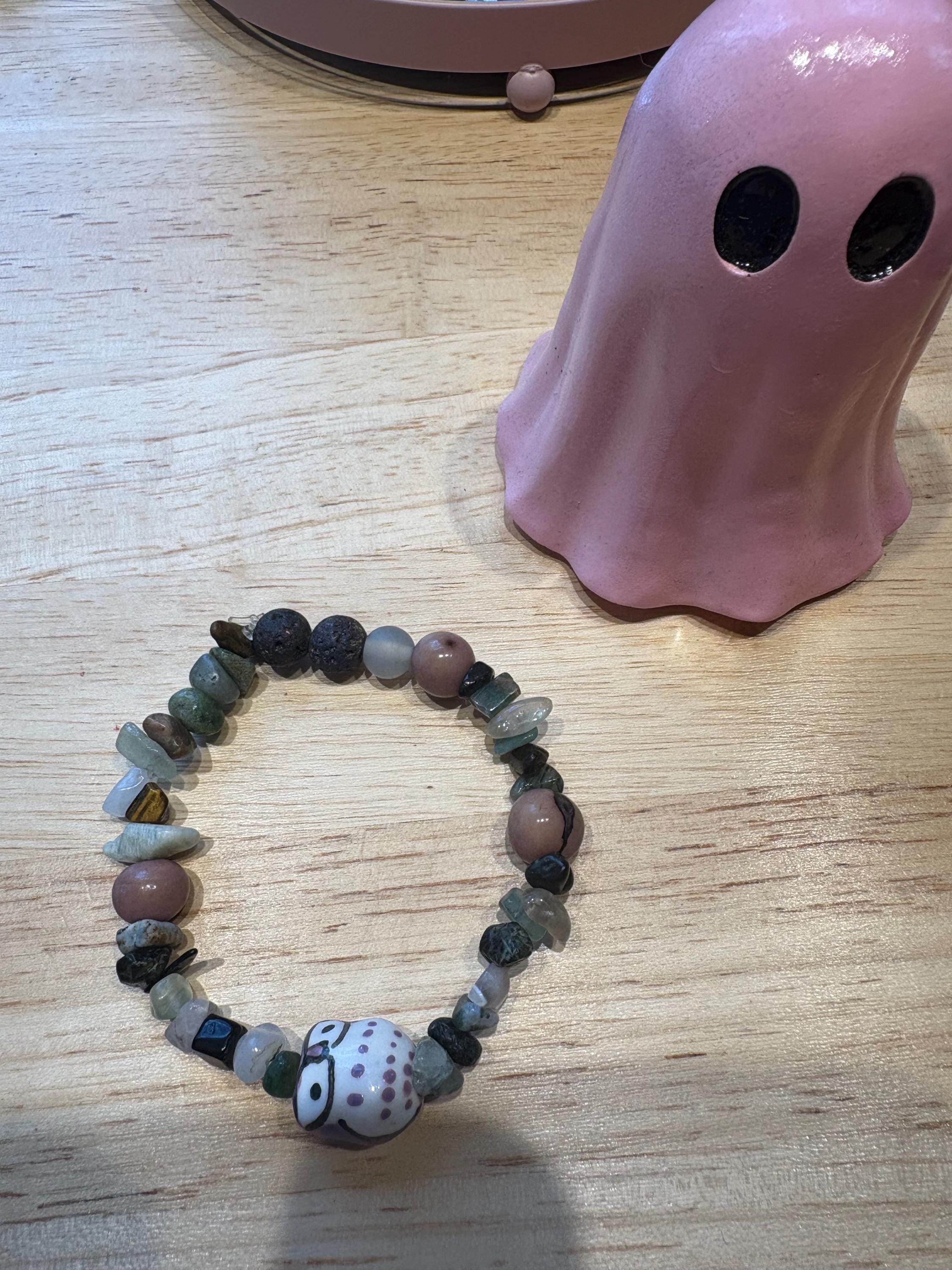 Moonlight Crystals (Purple Glass Owl Bracelet) Amazonite, Tiger&rsquo;s eye, Lava Stone
