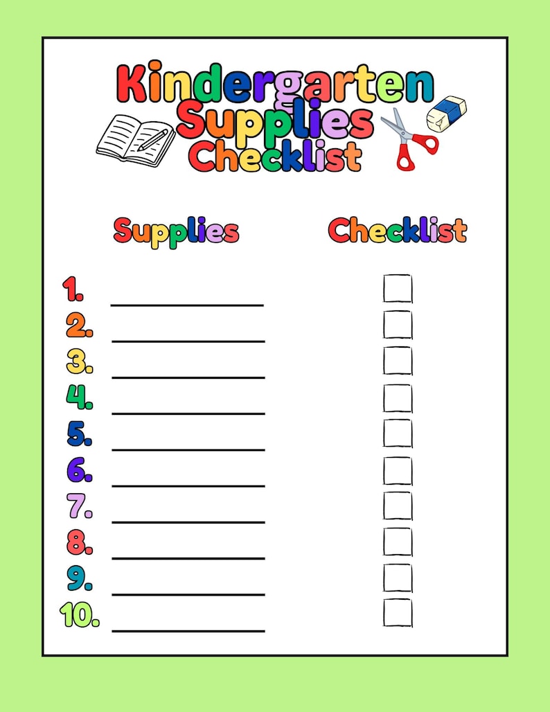 Kindergarten School Supply List Printable, First Day of School ...