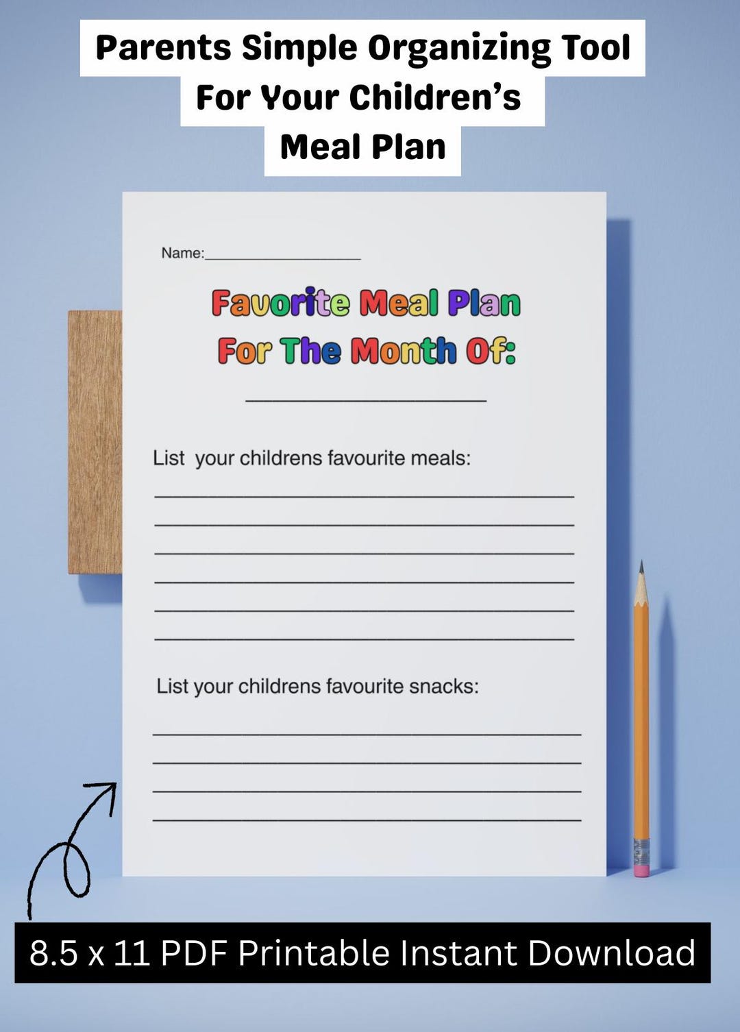 Picky Eater Meal Planner Printable, Kids Favorite Foods Tracker Toddler ...