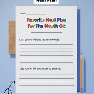 Picky Eater Meal Planner Printable, Kids Favorite Foods Tracker Toddler ...