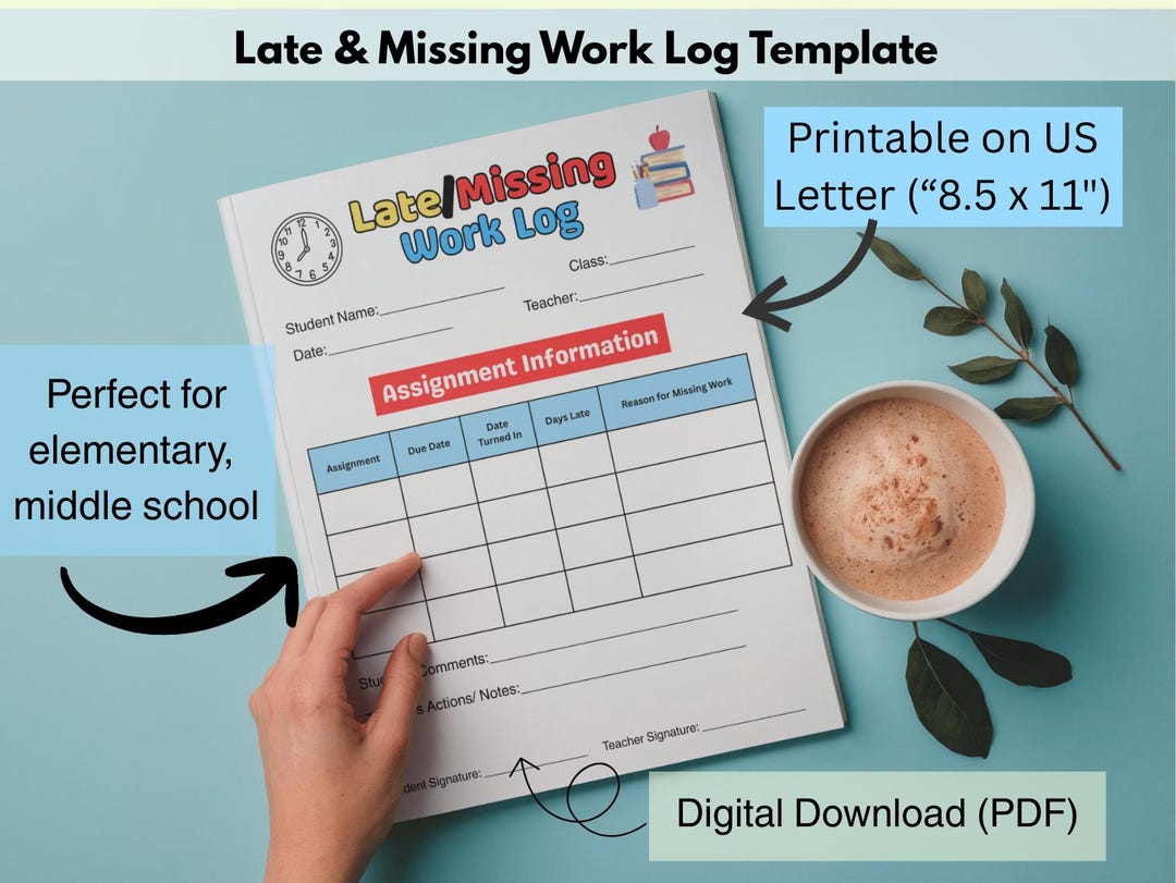 Late & Missing Work Log Printable | Teacher Classroom Management Form ...