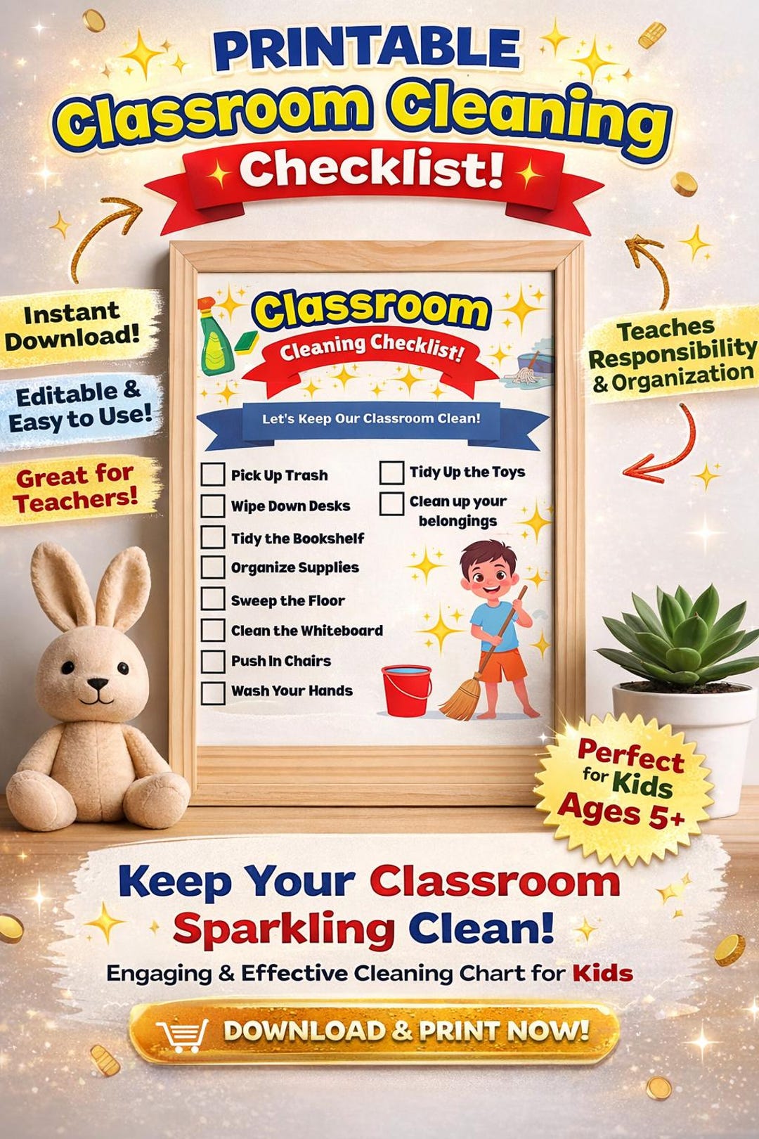 Classroom Cleaning Checklist Printable | Teacher Classroom Management ...