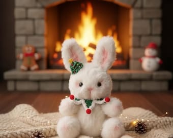 100%  Handmade Christmas rabbit, hat collar detachable