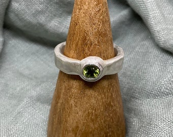 chunky peridot ring, sterling silver, size 8.5 rustic