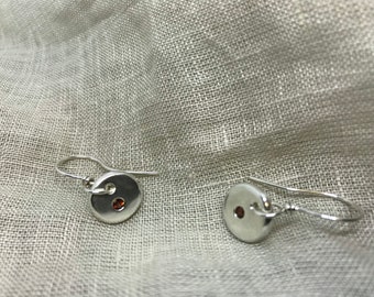 Garnet, hammered nugget earrings