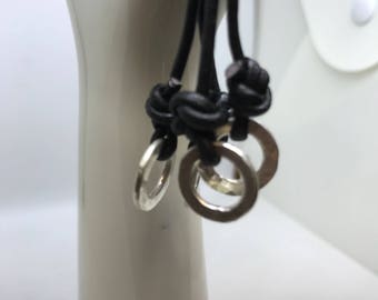 Handmade silver links and leather dangling earrings