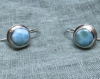 Larimar and Sterling Silver earrings, bezel wrapped earrings