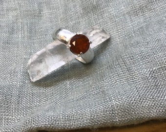 Fire opal, faceted ring, prong set, size 7/1/2
