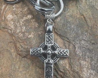 ステンレススチール製ケルト十字キーホルダー：ヘリテージシンボルキーリング