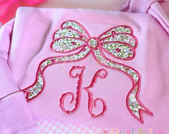Appliqué Bow Embroidery File Girly Bow Monogram Embroidery Digital Download Kids Apparel Embroidery Idea Appliqué Bow Design For Machine