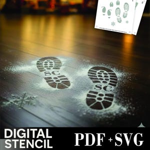 Pack de pochoirs Empreinte du père Noël, empreintes de lutin de Noël et de renne (SVG + PDF)