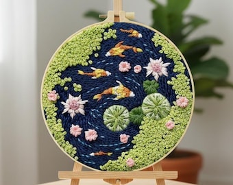 Watercolor pond DIY Embroidery Thread Art Kit