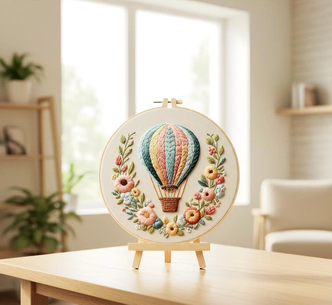 Floral Air Balloon Thread Art Colorful Embroidery DIY Kit - Etsy