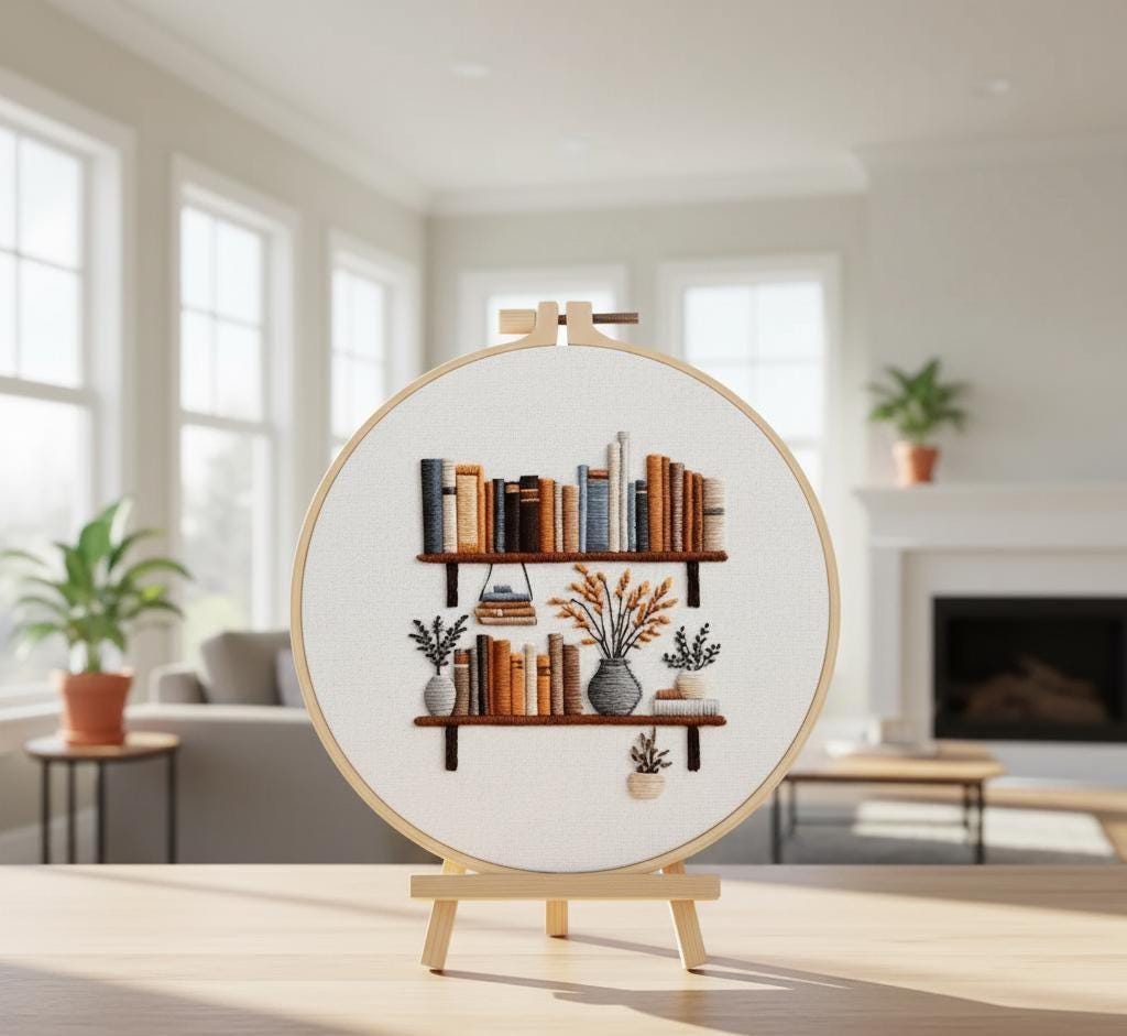 Floral Bookshelf DIY Embroidery Thread Art Kit - Etsy