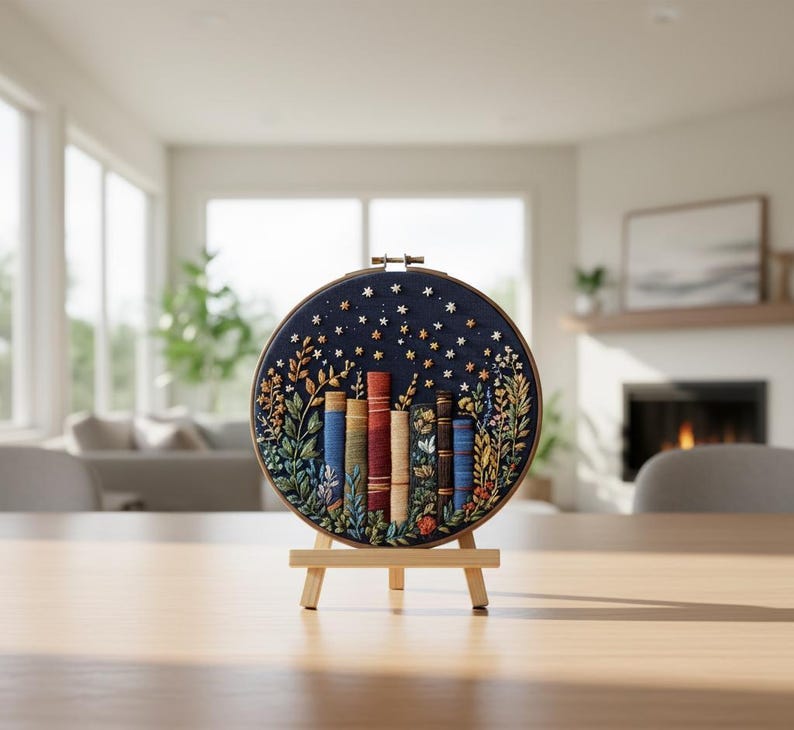 Floral Bookshelf DIY Embroidery Thread Art Kit - Etsy