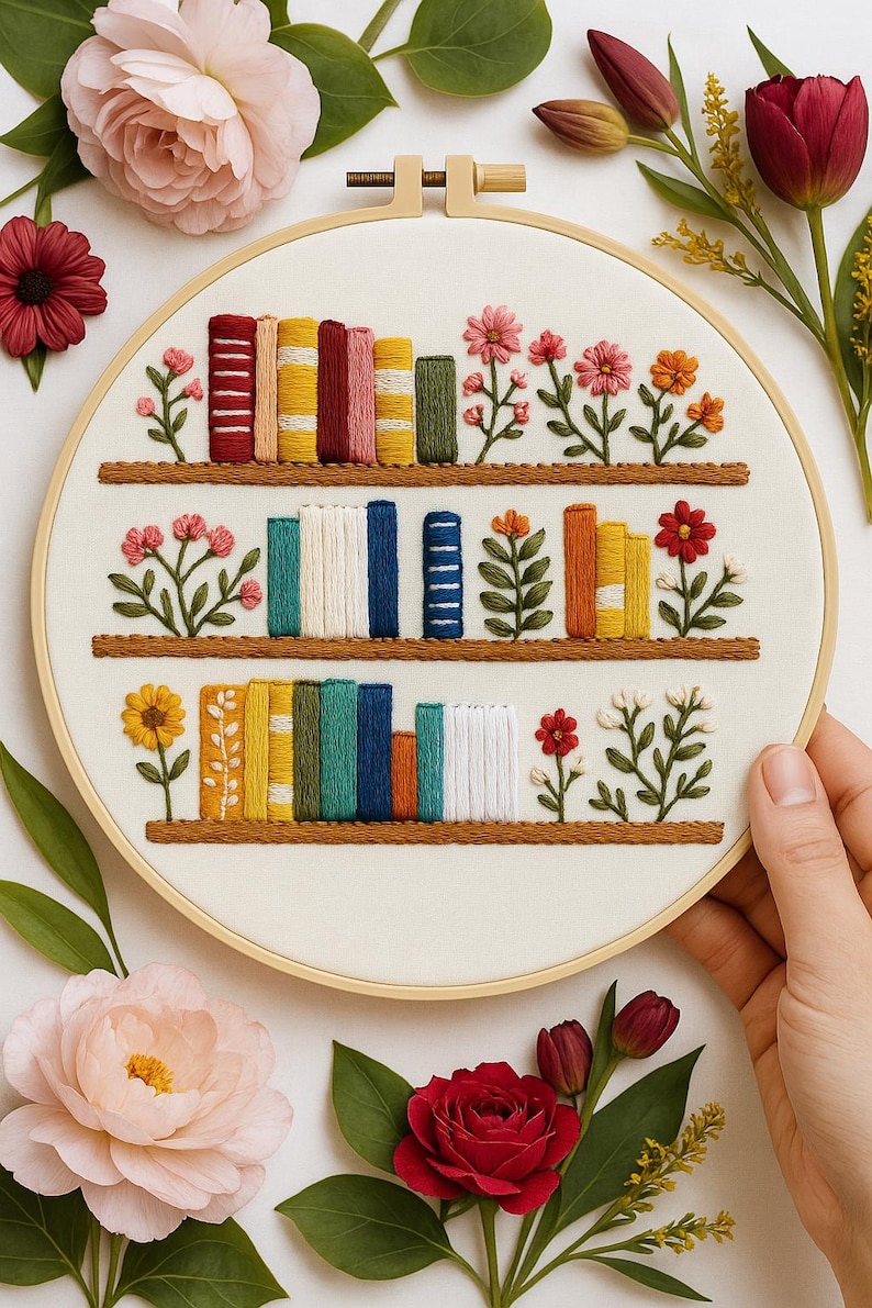 Hand Embroidery Kit – Bookshelf Design With Plants - Etsy