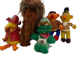 LOT OF 5: Vtg Knickerbocker Sesame Street Plush Big Bird Snuffleupagus Oscar