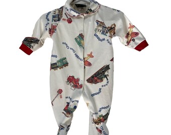 Vintage Lake Matley Baby Sleeper  12M  Train Print  Made in Canada pajamas