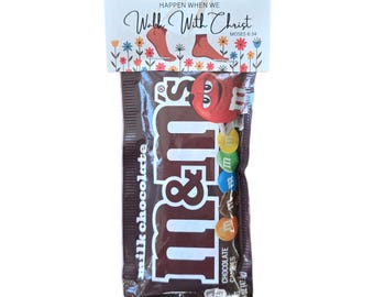 Decorazione per dolcetti M&M a tema Giovani LDS: Cammina con me (stampabile) per campi estivi YM e YW.