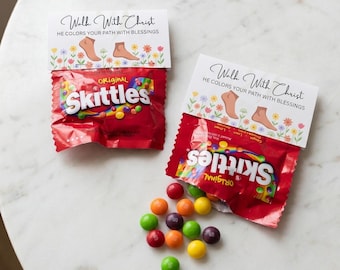 Decorazione per dolcetti Skittles a tema giovani LDS: Cammina con me (stampabile) Campo estivo per ragazze YM YW