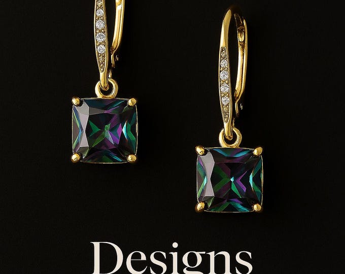 Handmade Prismatic Mystic Topaz Earrings | 18 Kt Gold Lever-Back Dangle Designs by Sher