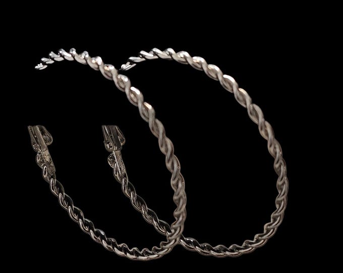 Handmade Twisted Silver Hoop Earrings: Stud Hoops