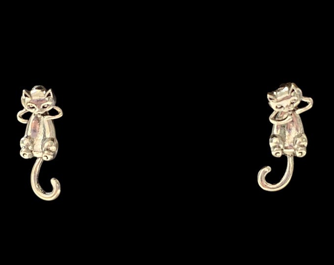 Handmade Silver Cat Earrings: Kitten Studs, Wear 2 Ways