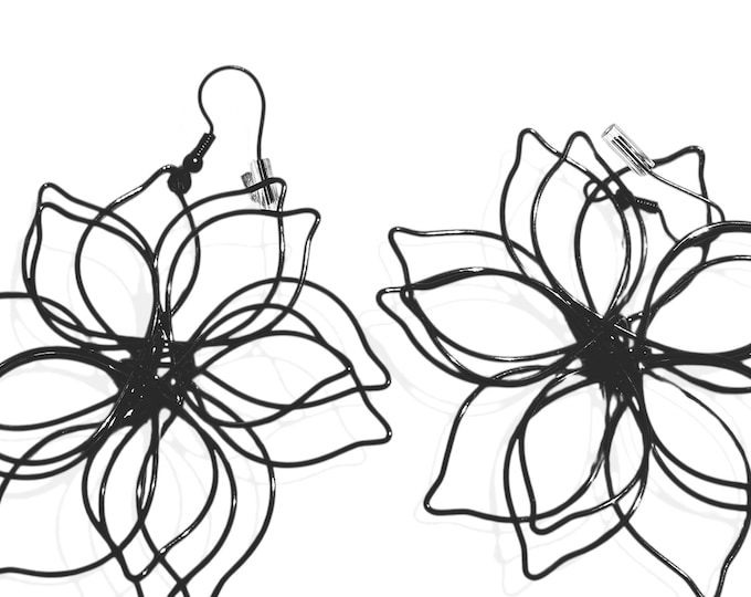 Handmade Black Wire Flower Earrings