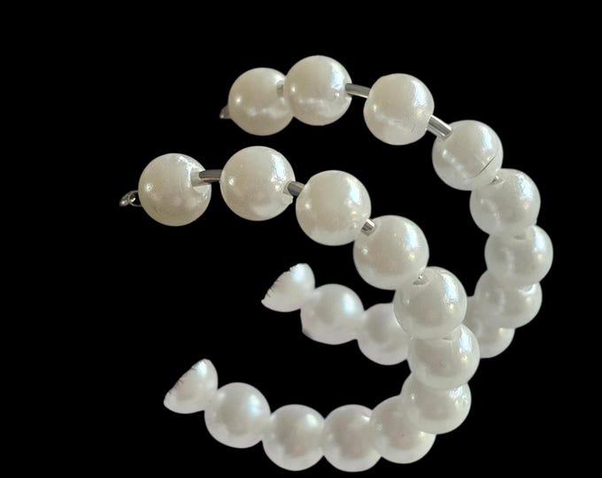 Handmade Faux Pearl Hoop Earrings: Stud Hoops