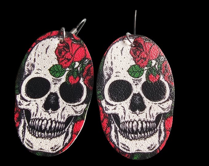 Handmade Leather Skull Earrings: Day of the Dead