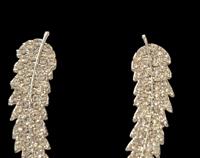 Handmade Pave Leaf Earrings: Synthetic Diamond Stud Earrings, Push Back