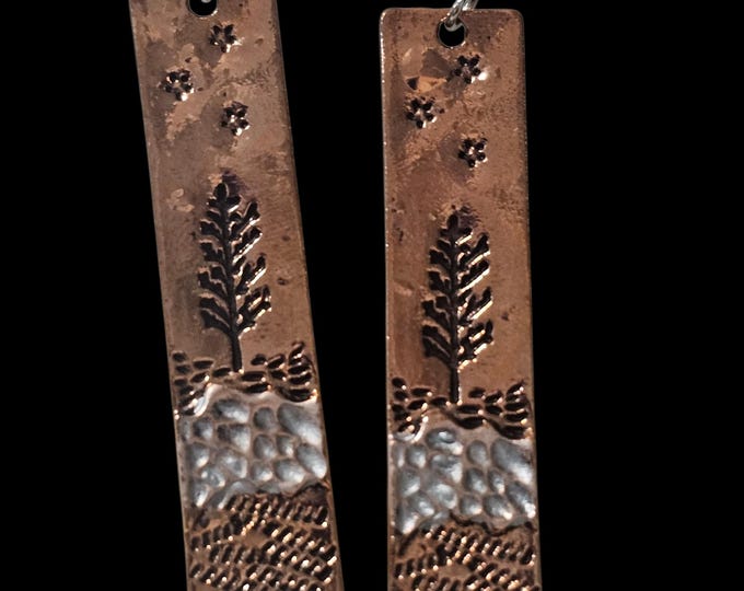 Handmade Pounded Copper Drop Earrings: Trees