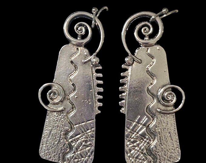 Handmade Ethnic Silver Dangle Earrings: Geometric Earrings