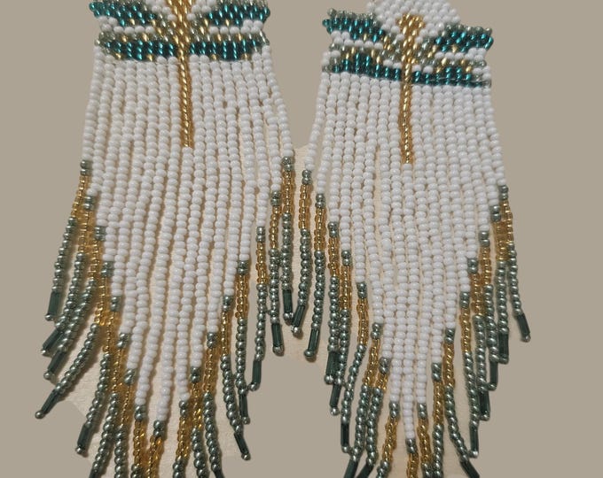 Handmade Southwestern Beaded Dangle Earrings: Dragonfly