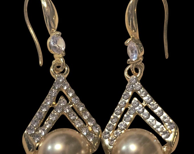 Handmade Crystal and Pearl Dangle Earrings