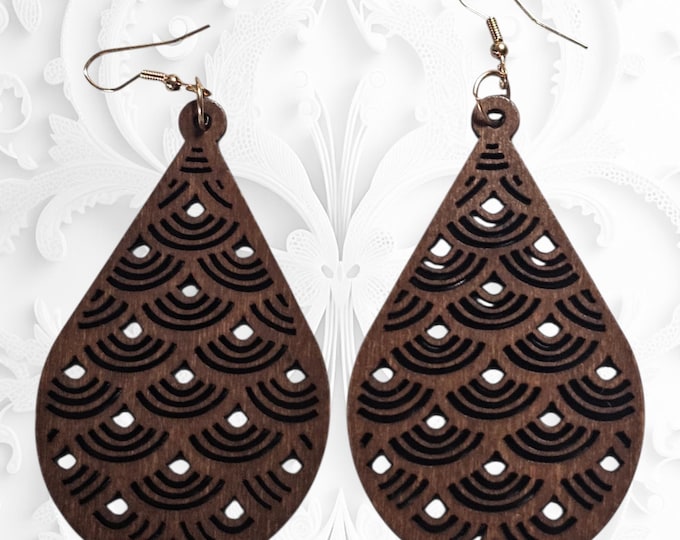 Handmade Teardrop Wood Drop Earrings: Wooden Dangle Earrings