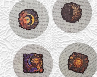 Handmade Sun and Moon Wood Coasters: 4 One-Of-A-Kind Mystical Wooden Coasters