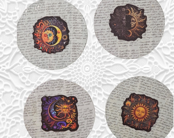 Handmade Sun and Moon Wood Coasters: 4 One-Of-A-Kind Mystical Wooden Coasters