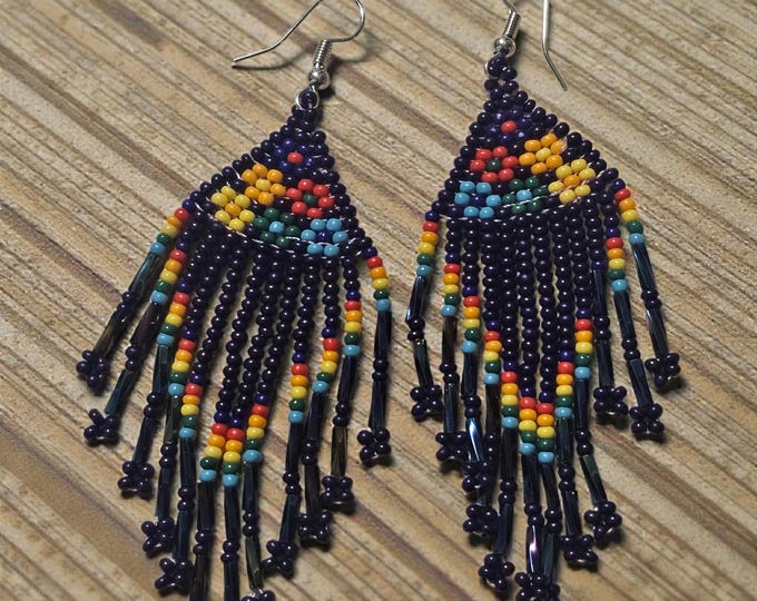 Handmade Huichol Beaded Dangle Earrings: Boho Earrings, Bohemian Jewelry