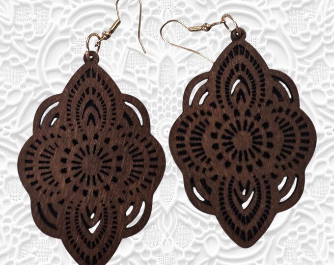 Handmade Wood Dangle Earrings: Cutout Wooden Drop Earrings