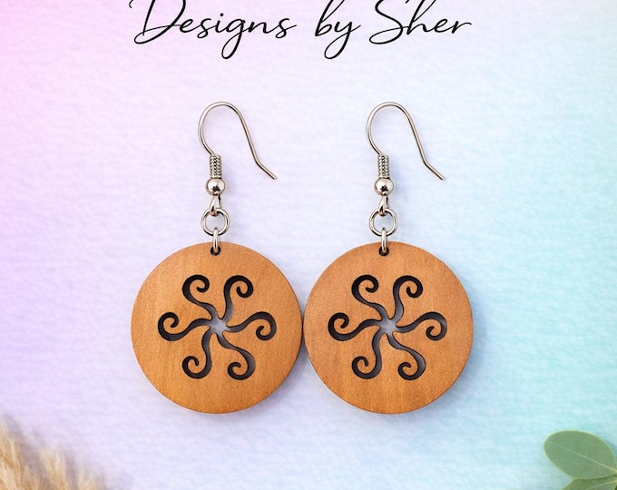 Handmade Wooden Swirl Earrings – Handcrafted Boho Dangle by Designs by Sher