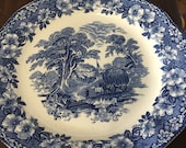 Antique Enoch Wedgwood Round Platter Woodland Tray Blue White Plate Charger FREE USA SHIPPING Everything Vintage Wedgwood Round Platters