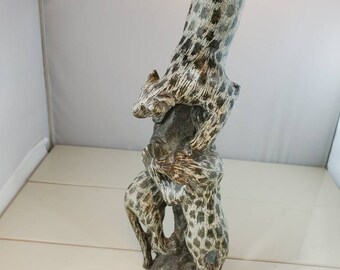 Vintage 1980/'s Female Bust Green Soapstone Sculpture 2 tier black marble base