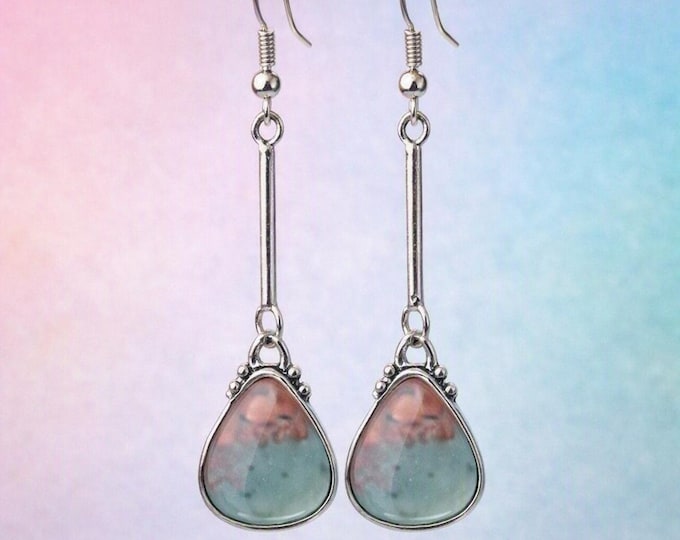 Blue‑Green Teardrop Earrings | Silver Dangle Earrings with Crystal Accents